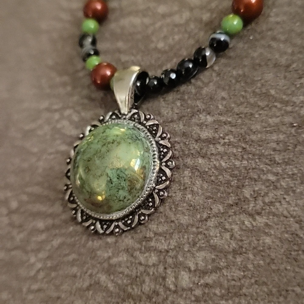 Handmade Agate Swarovski Pearl Czech Glass Pendant Necklace - Picture 8 of 8